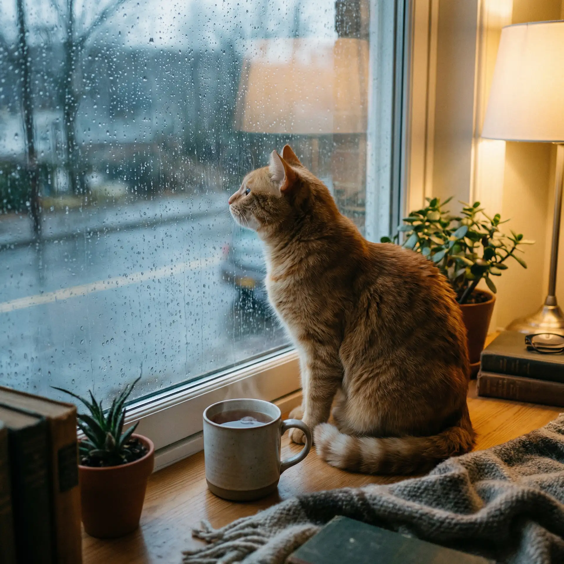 猫咪望着窗外的雨 - 上香里菜